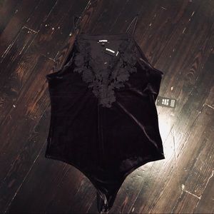 Express Black Lace Velvet Bodysuit